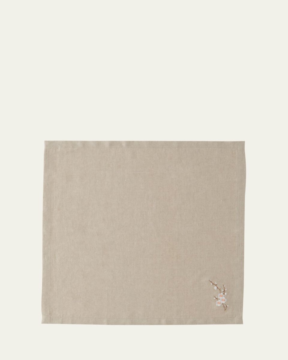 Cherry Blossom Embroidered Linen Napkin, 22" Square